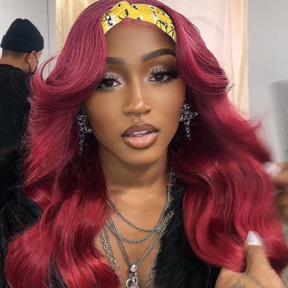 22inch Burgundy Long Wavy Headband Wigs